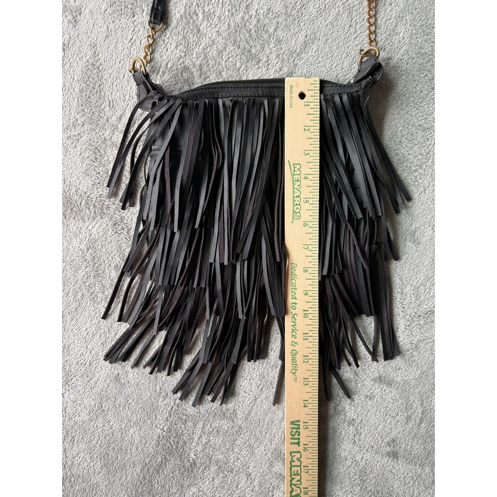 Rue21 Womens Crossbody Bag Small Black Faux Leather Fringe Western Boho Festival - Picture 9 of 14